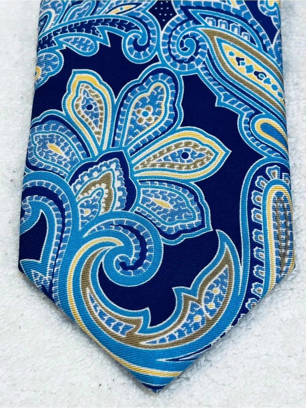 Chaps Navy Blue Paisley Tie with Teal and Gold Accents